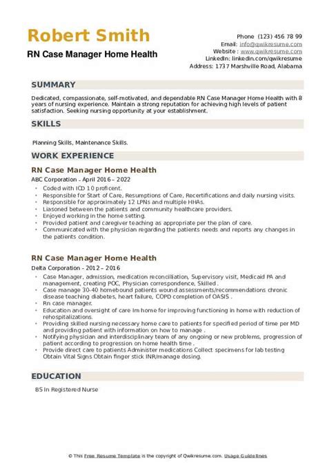 Case Management Home Health RN