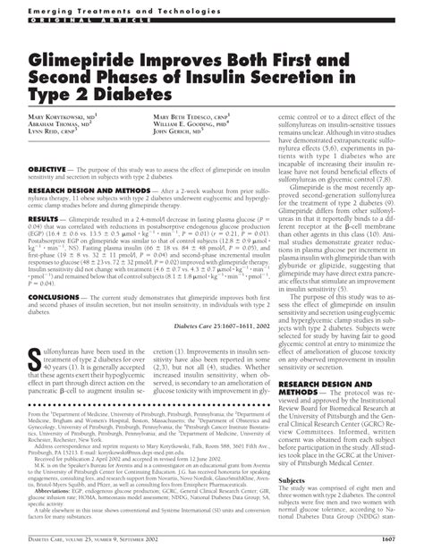 Glimepiride Improves Insulin Secretion