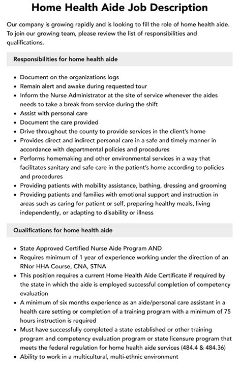 Home Health Care Aide Responsibilities