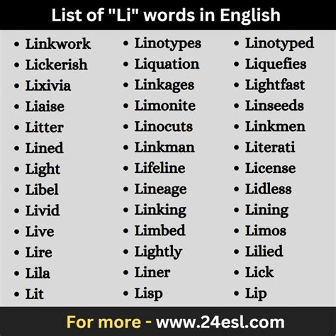 Vibrant words starting with Li