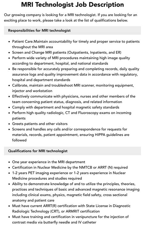 MRI Technologist Responsibilities