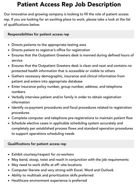 Patient Access Rep Job Insights