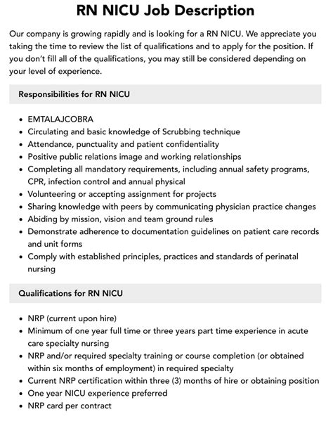 Rn NICU Job Requirements
