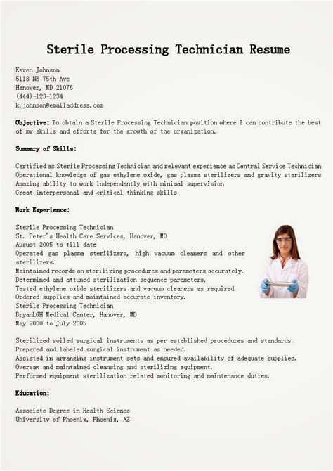 Sterile Processing Technician Resume