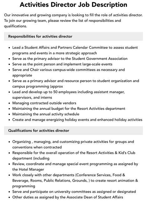 Activities Director Jobs Near Me