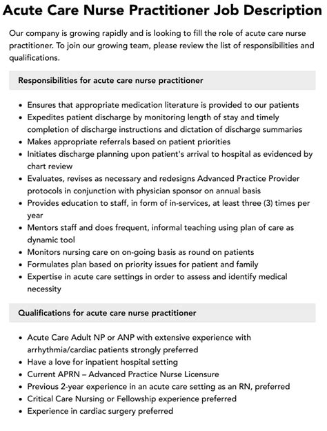 Acute Care Nurse Practitioner Jobs