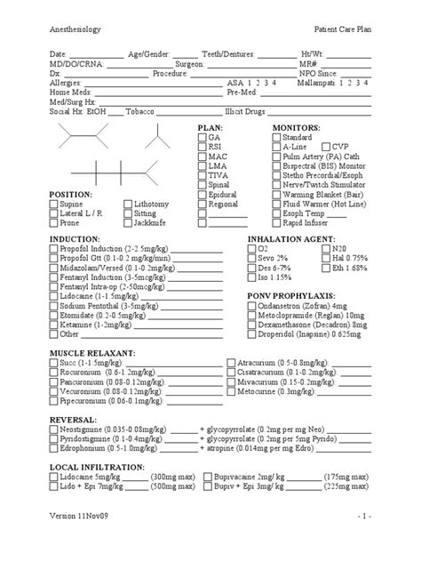 Anesthesia plans