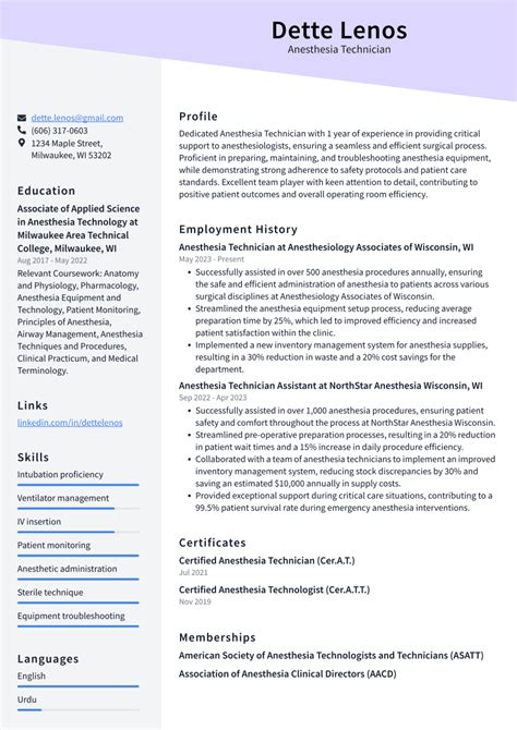 Anesthesia Tech Resume