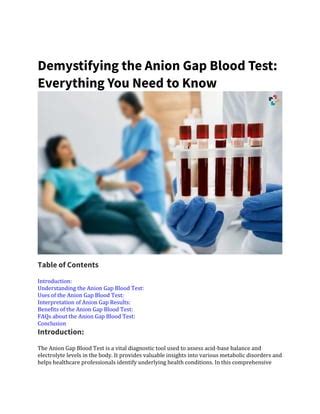 Anion Gap Blood Test Benefits
