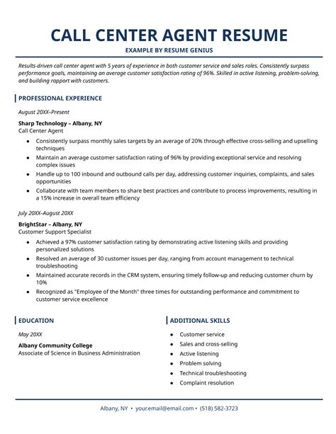 Call Center Resume