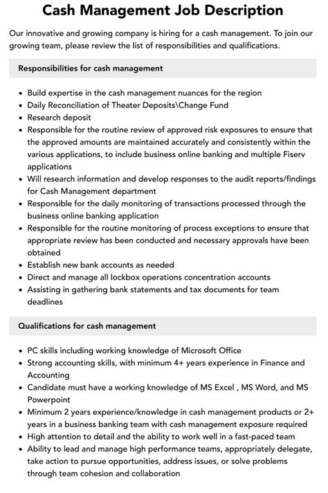 Cash Management Jobs