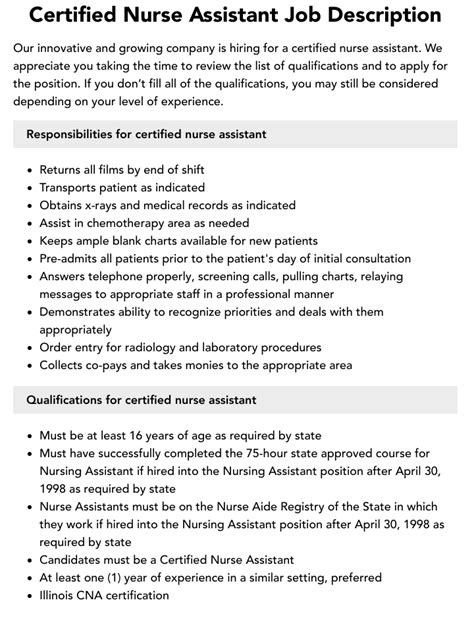 Responsibilities of a Certified Nursing Assistant