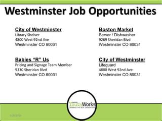 City of Westminster Job Opportunities