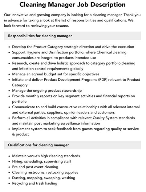 Cleaning office jobs responsibilities