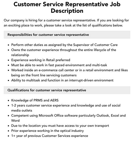 Customer Service Representative Duties And Responsibilities