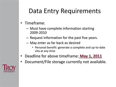 Data Entry Requirements