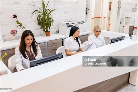 Doctor's office receptionist at work