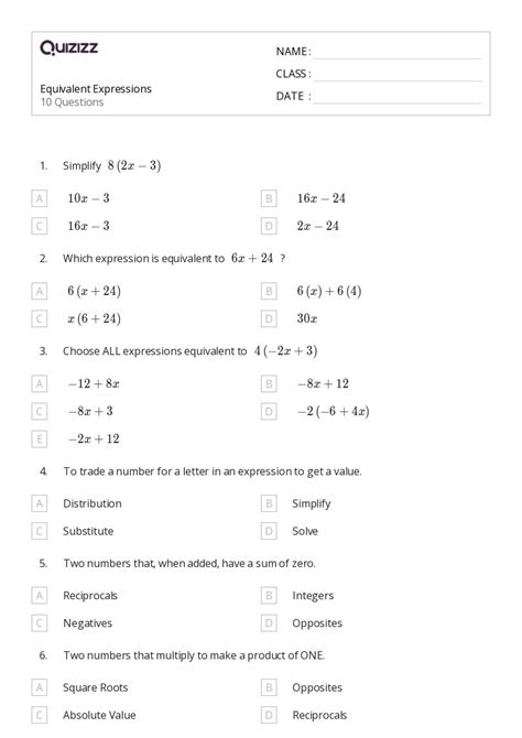 Applications of Equivalent Expressions