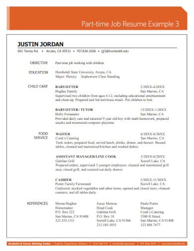 Examples of part-time jobs