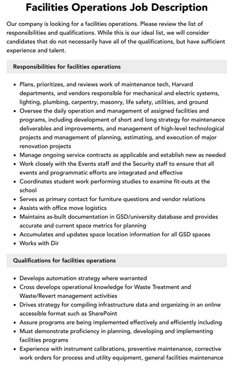 Facilities Operations Positions