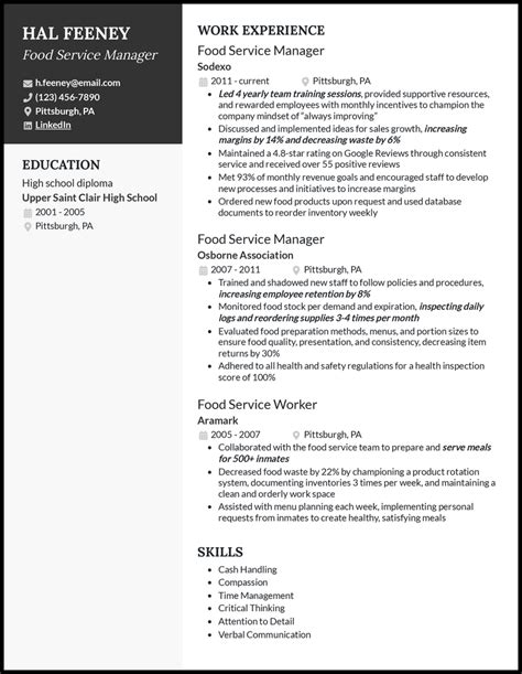 Food Service Manager Resume