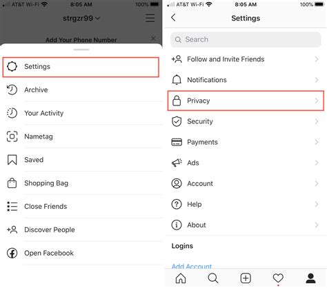 instagram privacy settings