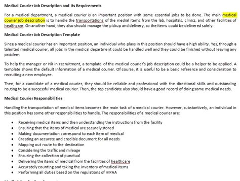 Medical Courier Responsibilities