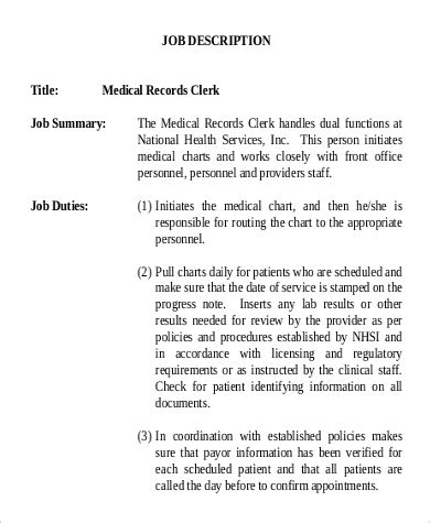 medical records clerk technical skills