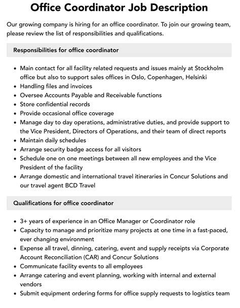 Office Coordinator Job Description