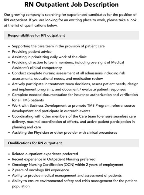 Outpatient Clinic RN Jobs Skills