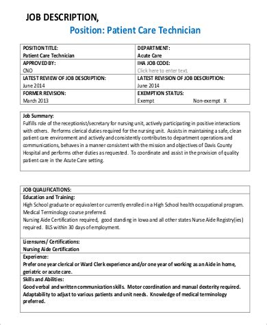 Patient Care Technician Responsibilities