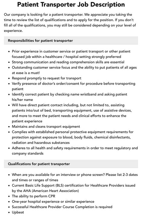 patient transporter job description