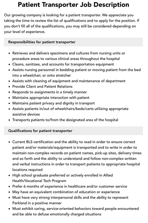 patient transporter skills