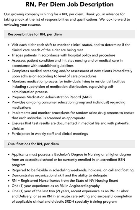 Per Diem RN Requirements