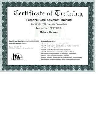 Personal care assistant certifications