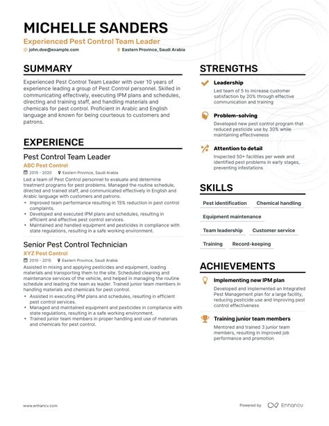 Pest control resume