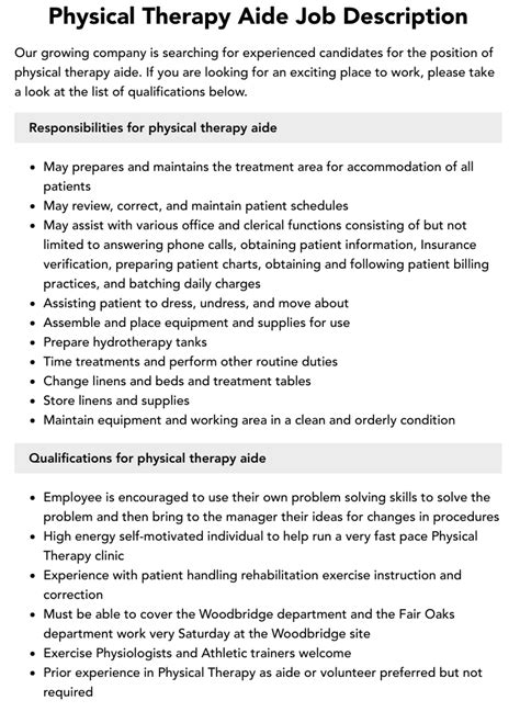 Physical Therapist Aide Job Responsibilities