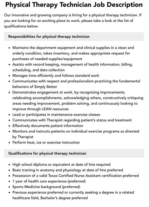 PT Tech Job Responsibilities