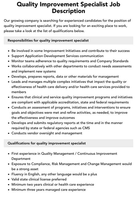 Quality Improvement Specialist