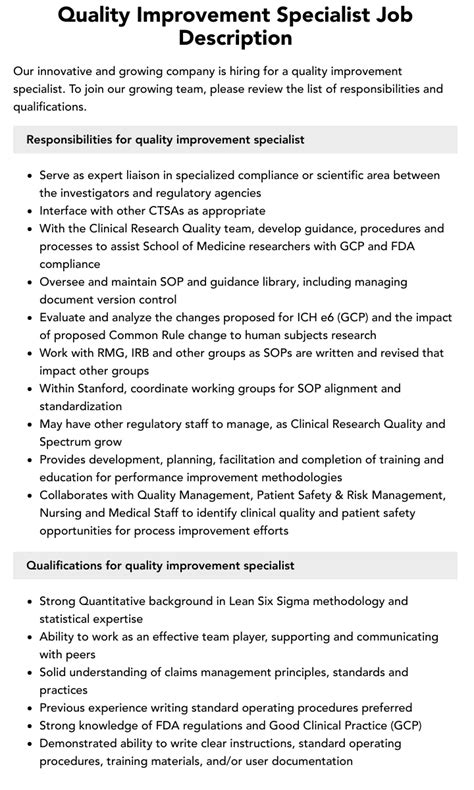 Quality improvement specialist