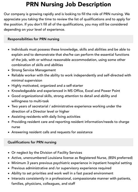 Requirements for PRN Jobs