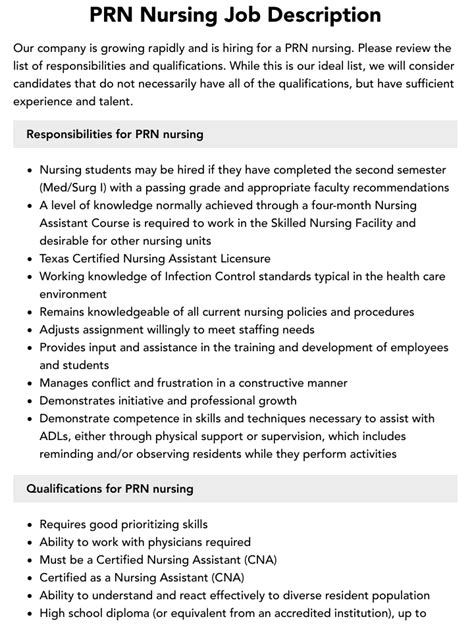 Requirements for Flexible PRN Nursing Jobs