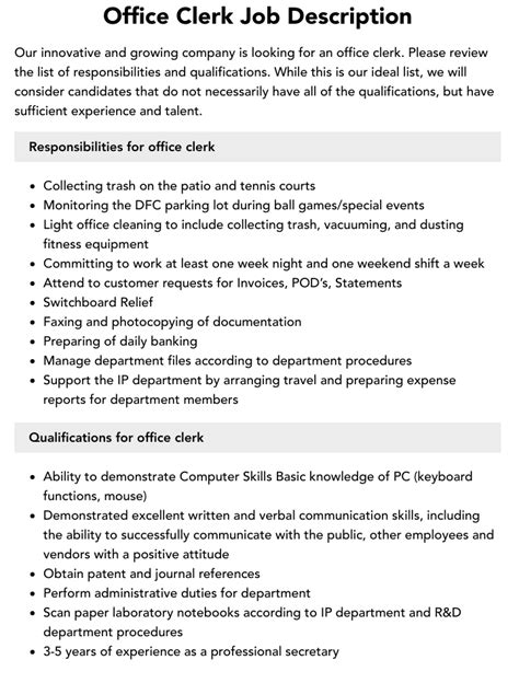 Responsibilities of a clerk