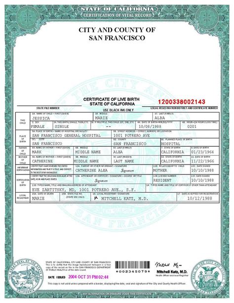 San Francisco Birth Record