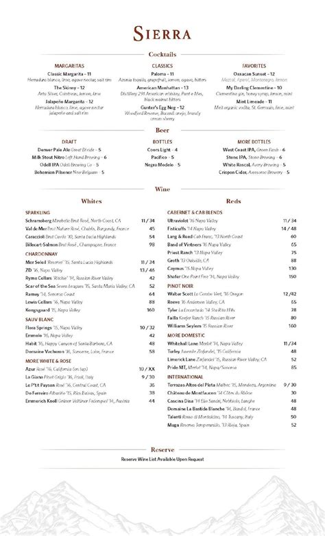 Sierra Lone Tree Menu