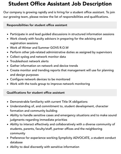 Student Assistant Roles