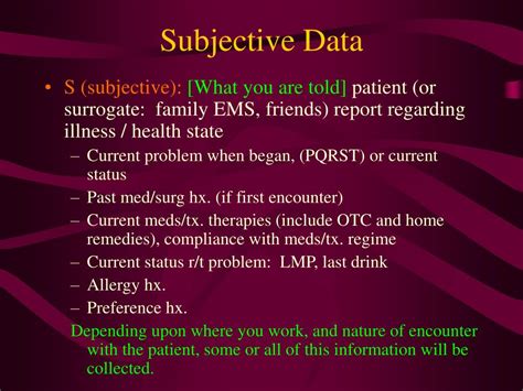 Subjective Data in Healthcare