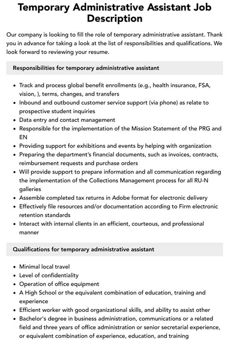 Temporary Jobs Administrative Assistant