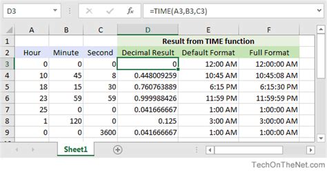 time function in excel