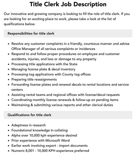 Title Clerk Career